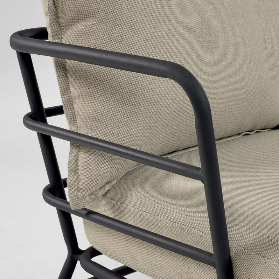 Fotoliu exterior crem/negru din textil Mareluz Kave Home