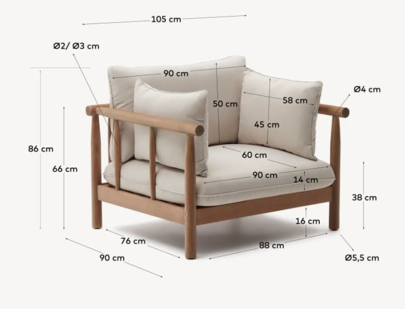 Fotoliu exterior maro din textil Sacova Kave Home