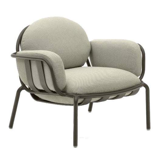 Fotoliu exterior verde/crem din metal Joncols Kave Home