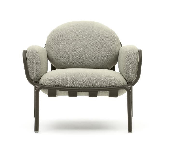 Fotoliu exterior verde/crem din metal Joncols Kave Home