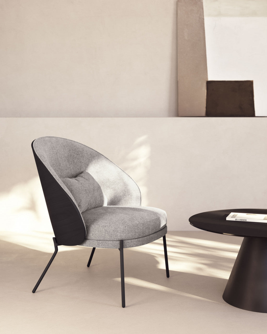 Fotoliu gri deschis/negru din textil Eamy Kave Home