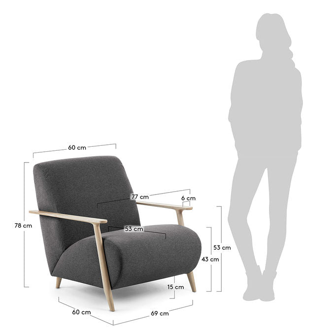 Fotoliu gri grafit/maro deschis din textil Meghan Kave Home