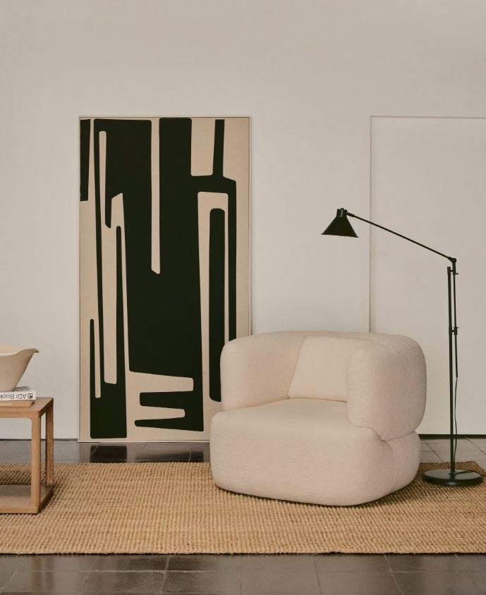 Fotoliu rotativ alb antic din textil Martina Kave Home