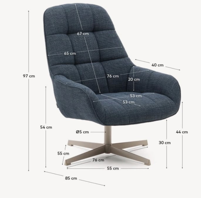 Fotoliu rotativ albastru/gri din textil Jaspe Kave Home