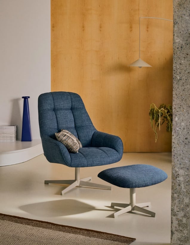 Fotoliu rotativ albastru/gri din textil Jaspe Kave Home