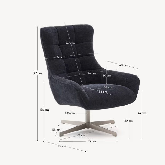 Fotoliu rotativ albastru/gri din textil Teryl Kave Home