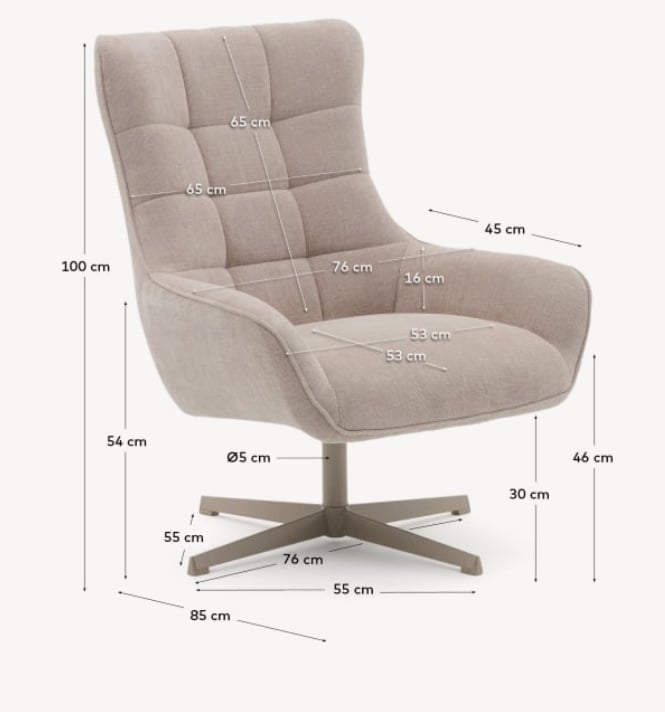 Fotoliu rotativ bej/gri din textil Jaspe Kave Home