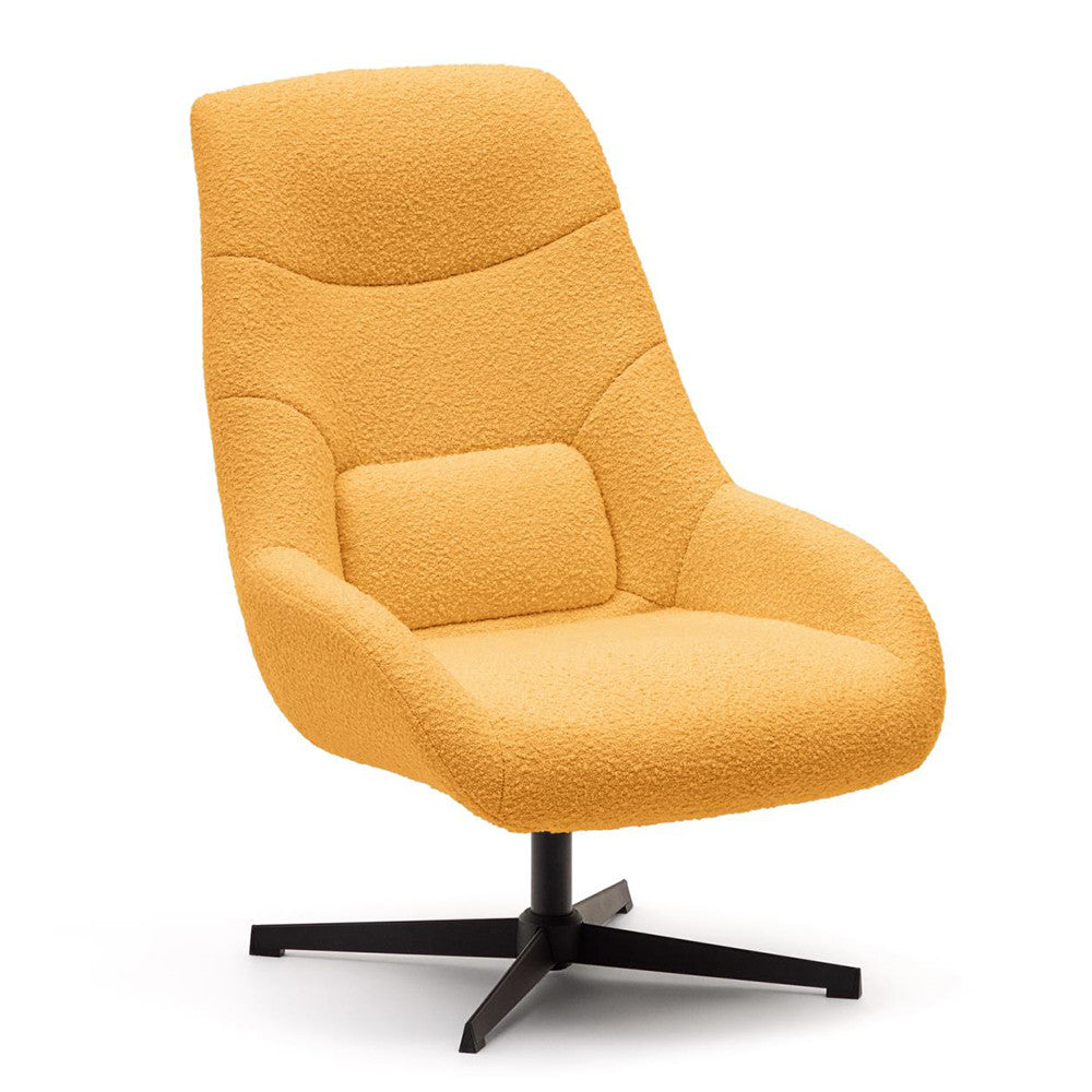 Fotoliu rotativ galben mustar din textil Celida Shearling Kave Home