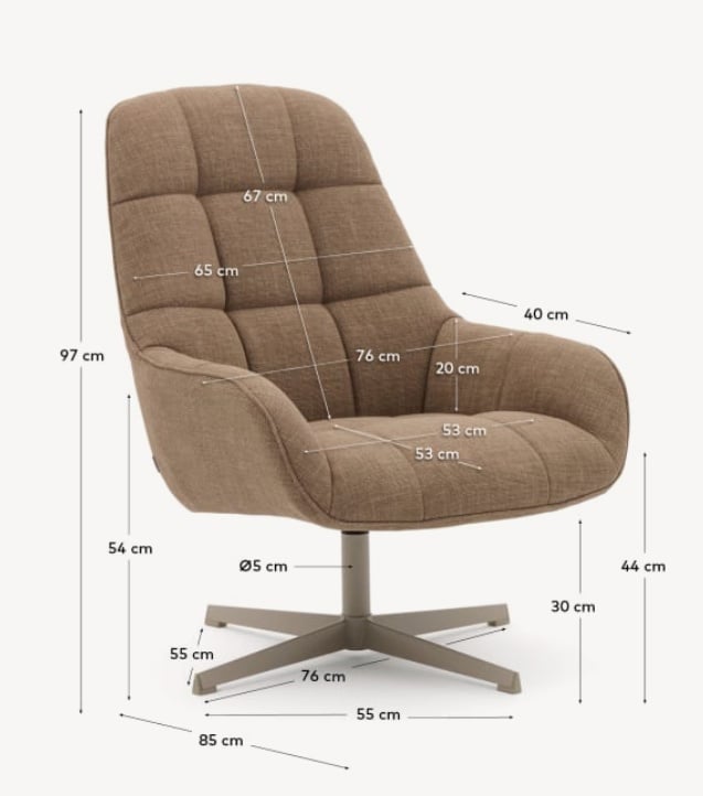Fotoliu rotativ maro deschis/gri din textil Jaspe Kave Home