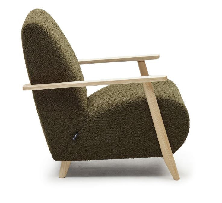 Fotoliu verde/maro din textil Meghan Fleece Kave Home