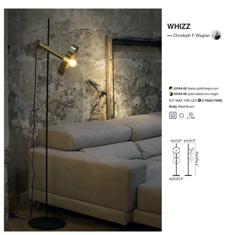 Lampadar / Lampa de podea design modern WHIZZ auriu/negru