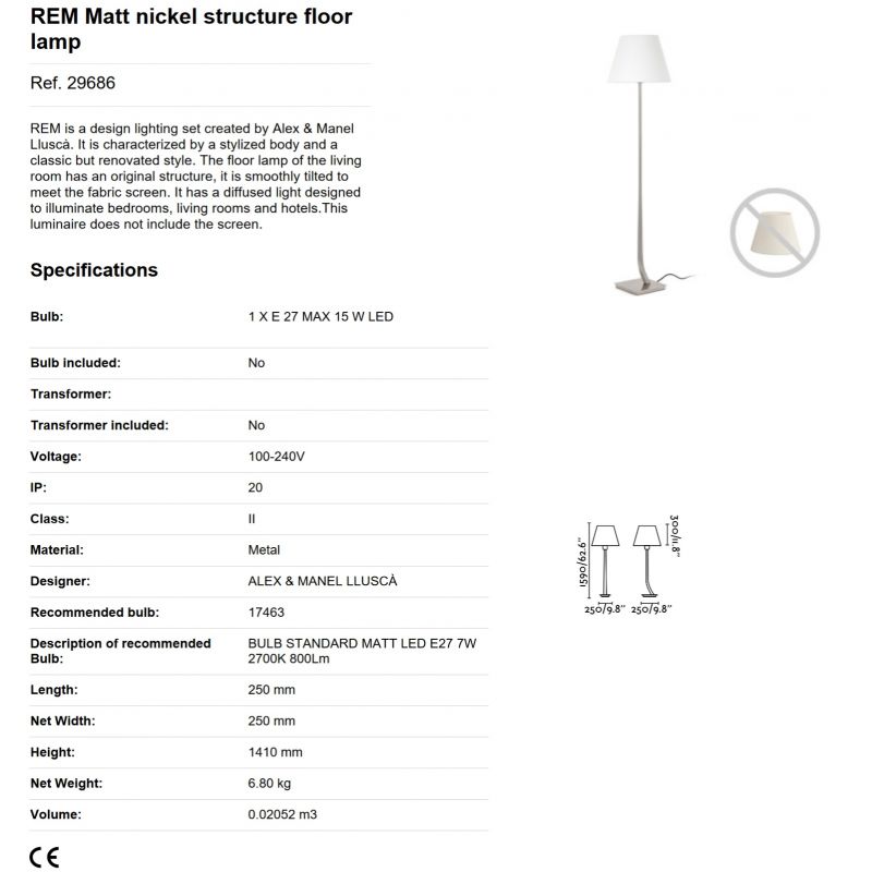 Lampadar / Lampa de podea eleganta design clasic REM nickel/alb