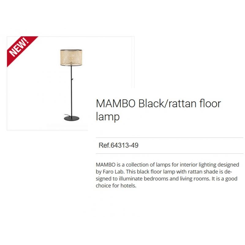 Lampadar / Lampa de podea moderna design natural MAMBO negru/ratan