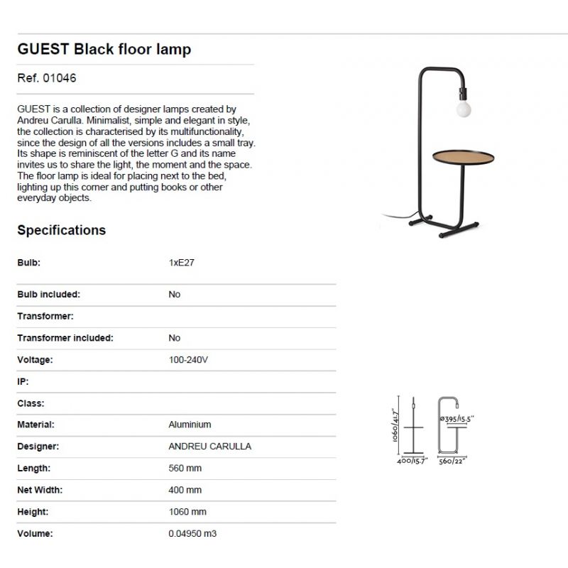 Lampadar minimalist design multifunctional GUEST Black