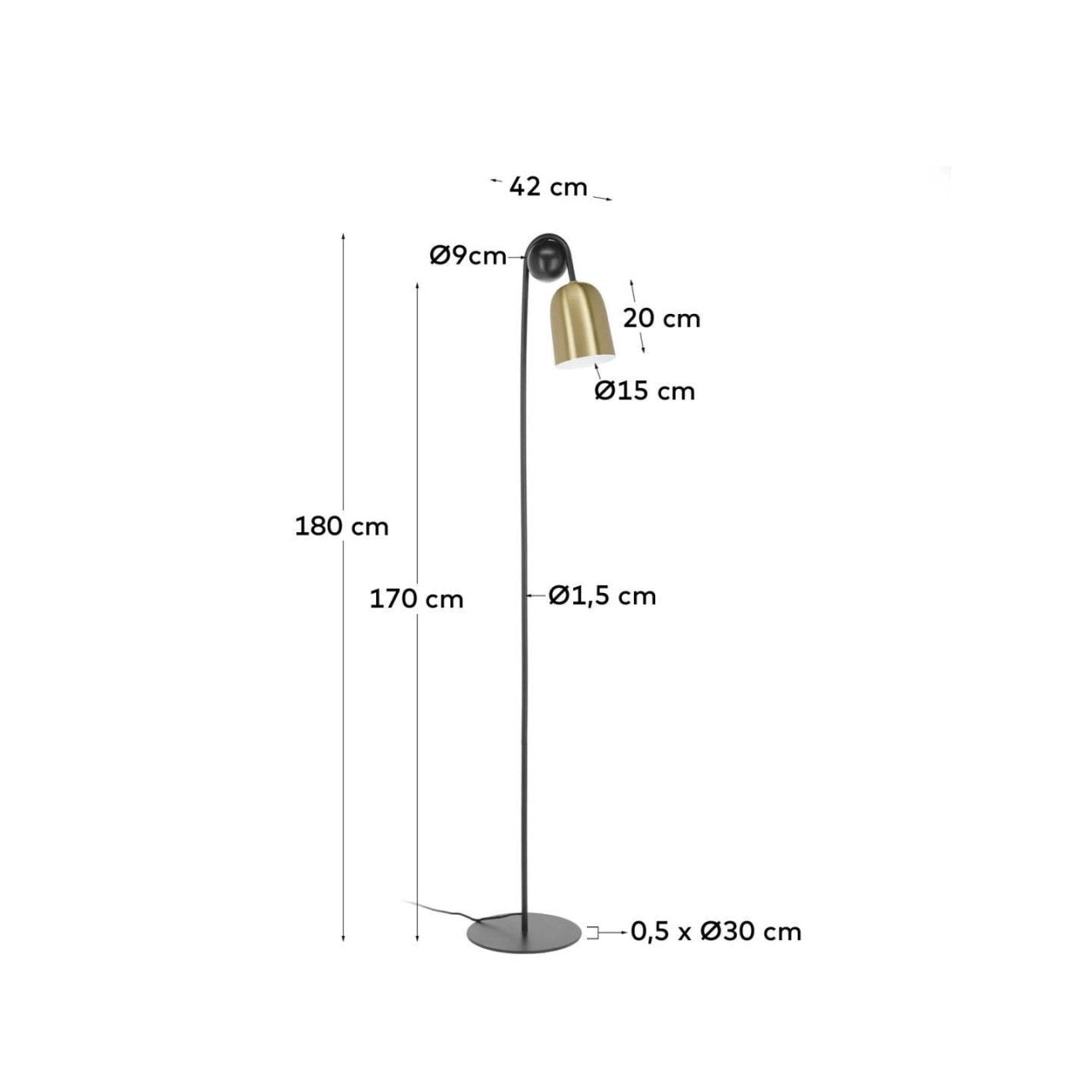 Lampadar negru/auriu din metal 180 cm Natsumi Kave Home