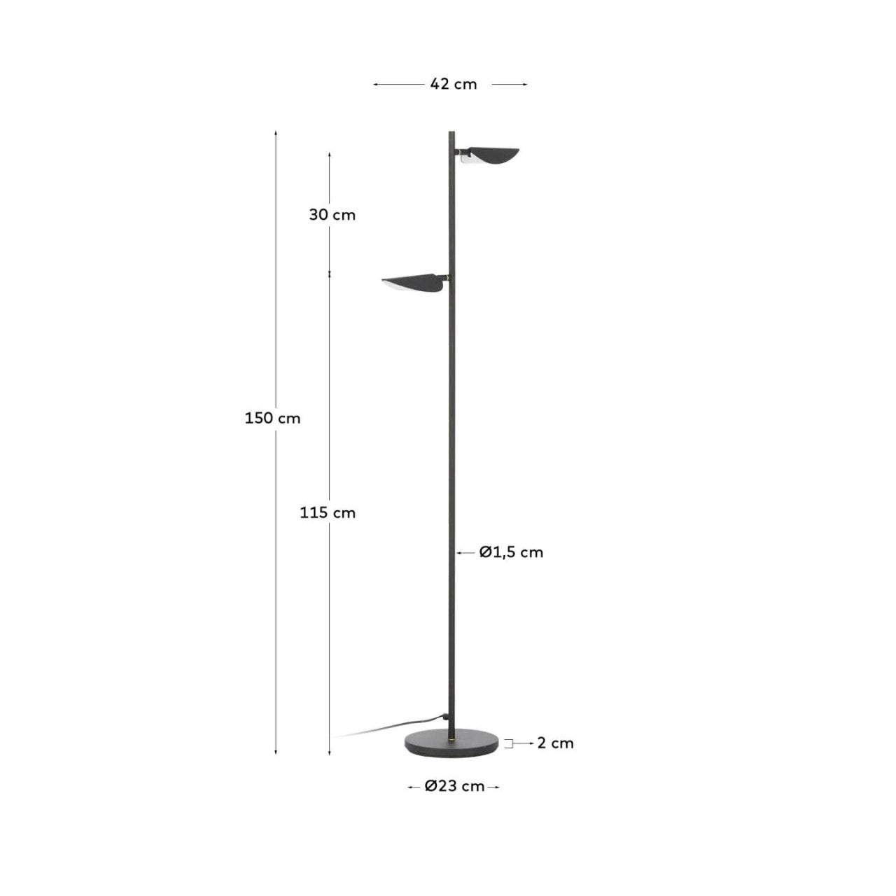 Lampadar negru din metal cu 2 becuri 150 cm Veleira Kave Home