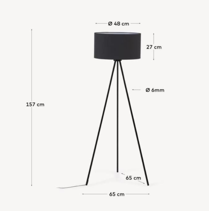 Lampadar negru din textil 160 cm Ikia Kave Home
