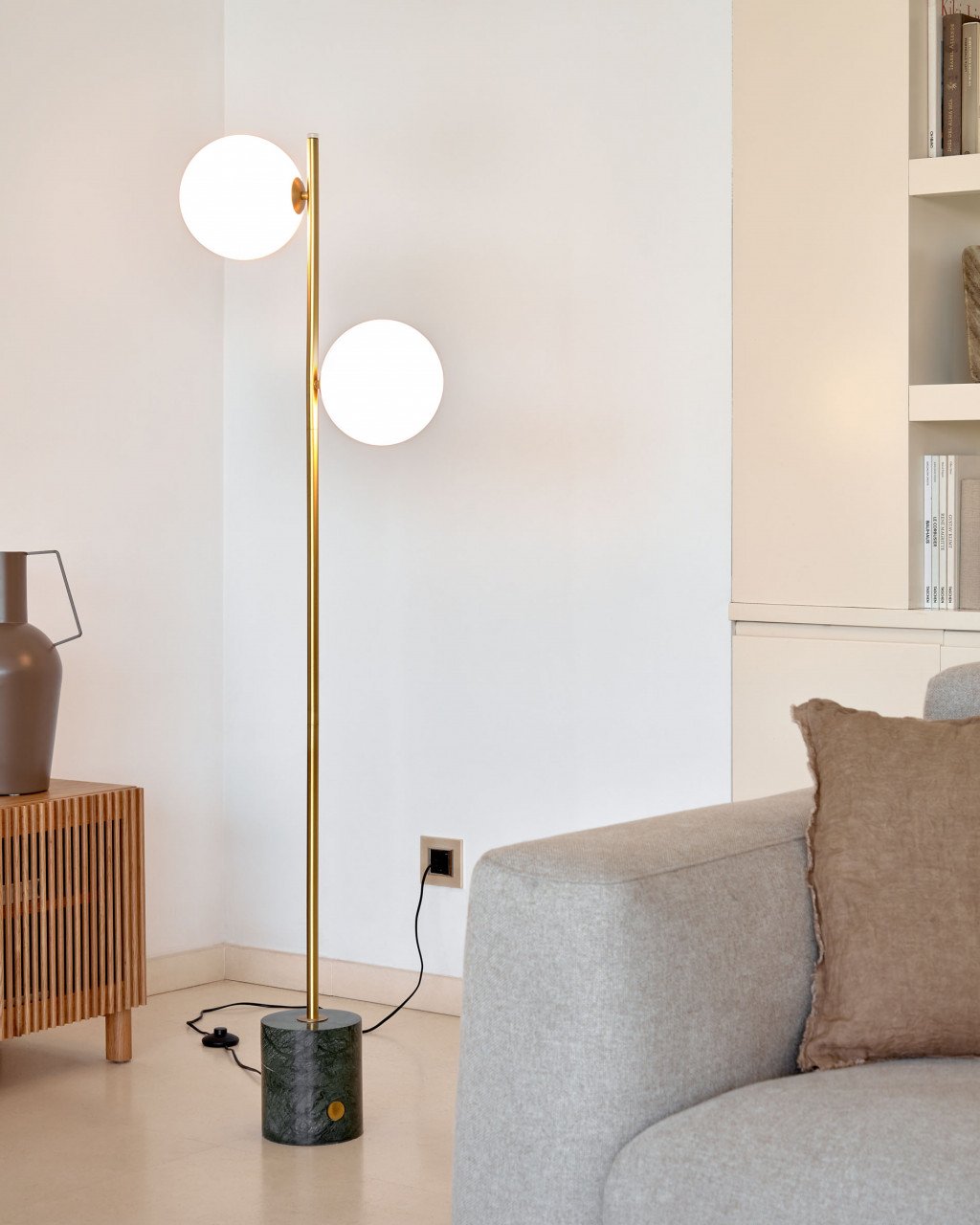 Lampadar verde/auriu din marmura cu 2 becuri 161 cm Lonela Kave Home