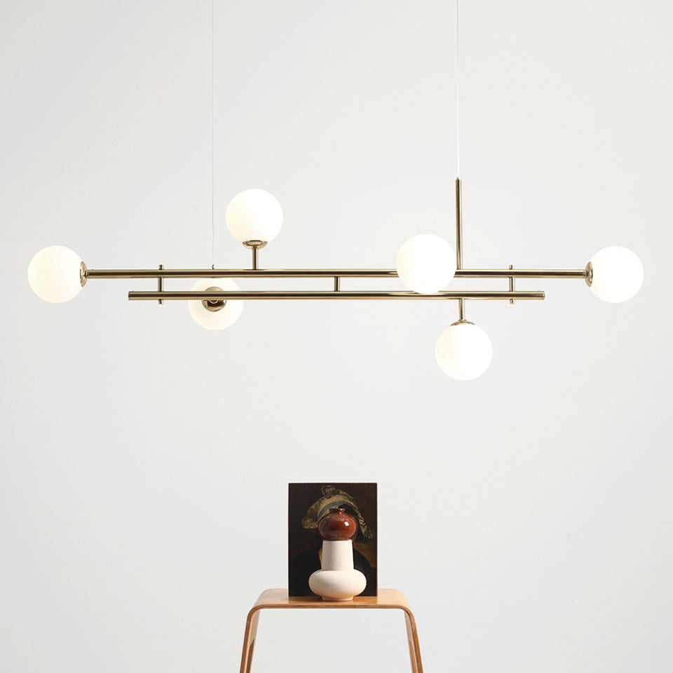 Lustra alba/aurie din sticla cu 6 becuri Harmony Aldex