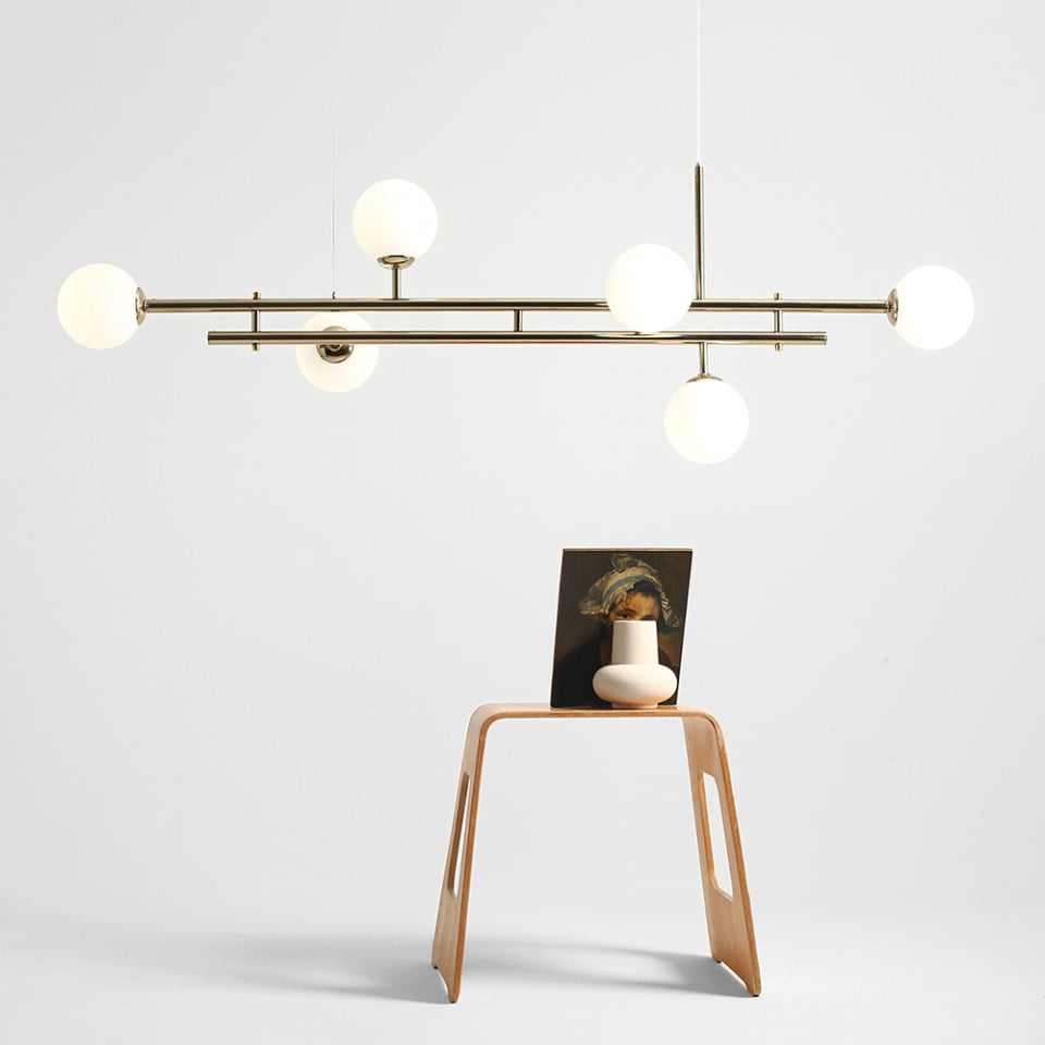 Lustra alba/aurie din sticla cu 6 becuri Harmony Aldex