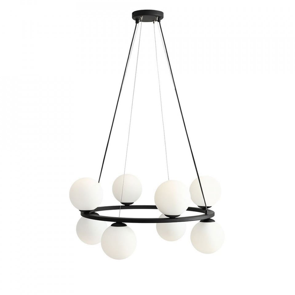 Lustra alba/neagra din sticla cu 8 becuri Krone Aldex