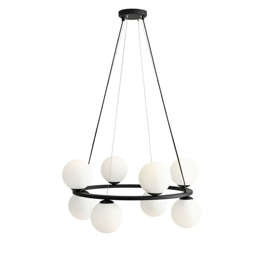 Lustra alba/neagra din sticla cu 8 becuri Krone Aldex