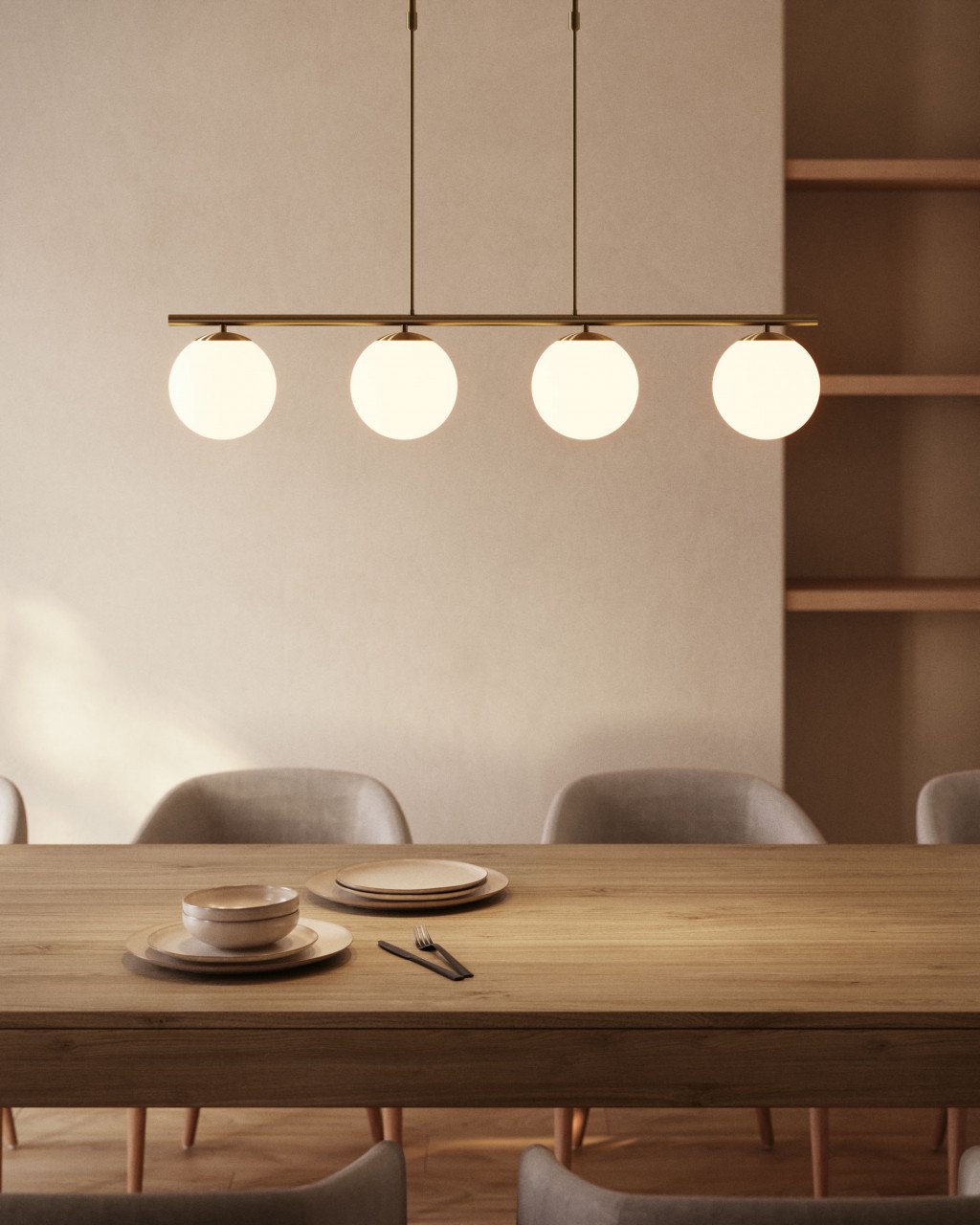 Lustra aurie din metal cu 4 becuri Mahala Long Kave Home