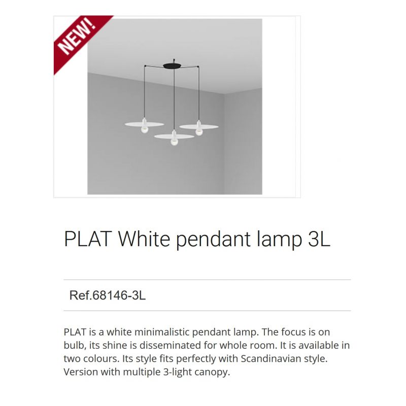 Lustra cu 3 Pendule design modern PLAT alb