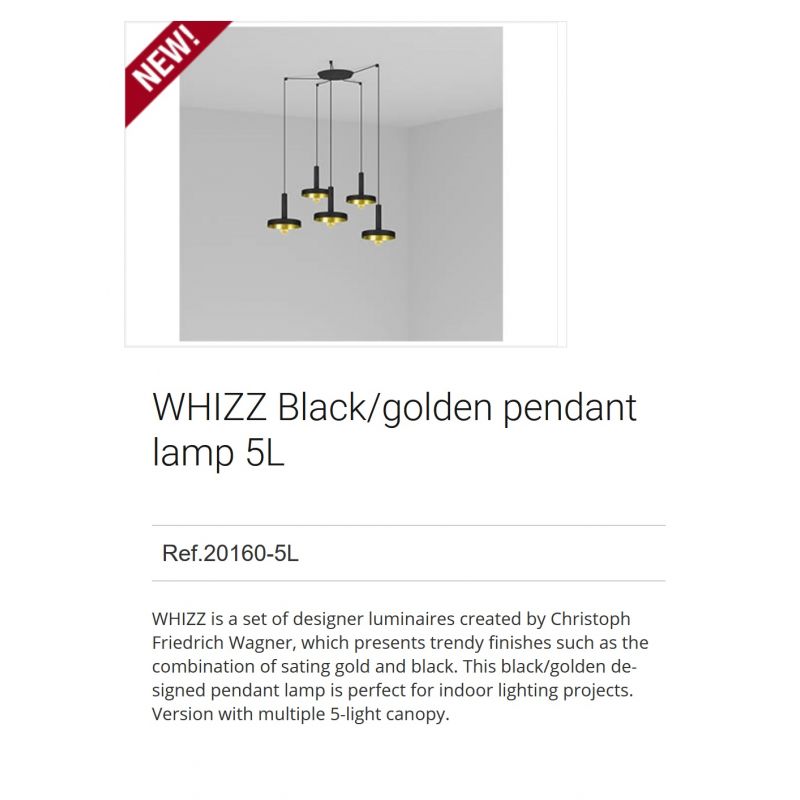 Lustra cu 5 Pendule design modern WHIZZ negru/auriu