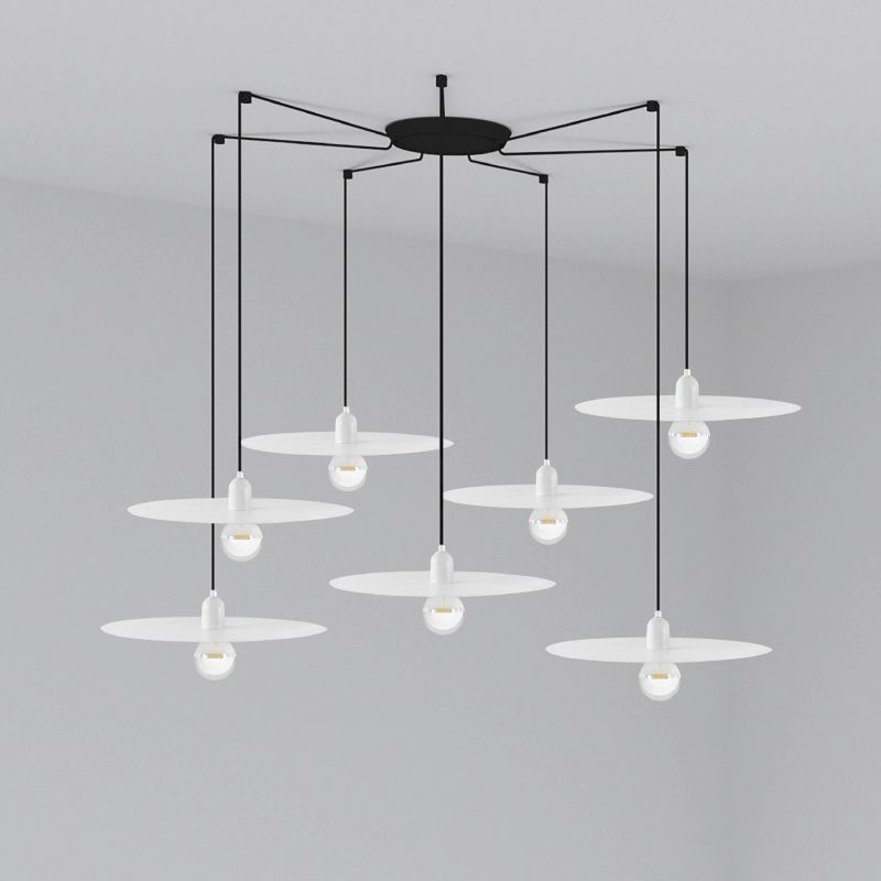 Lustra cu 7 Pendule design modern PLAT alb