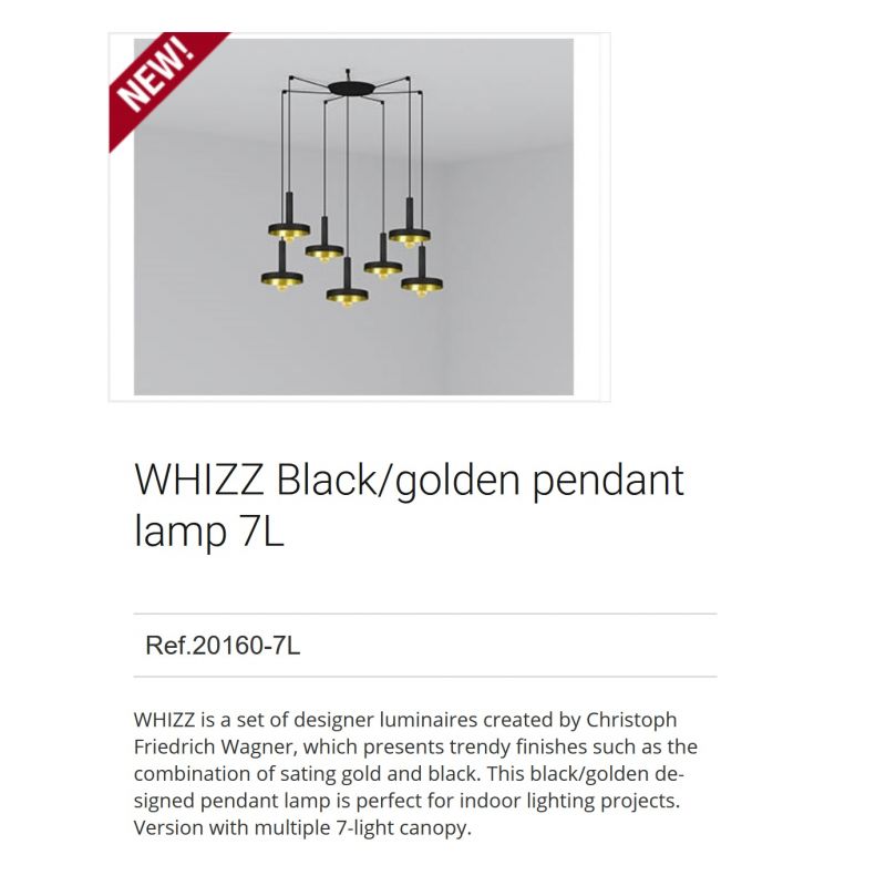 Lustra cu 7 Pendule design modern WHIZZ negru/auriu