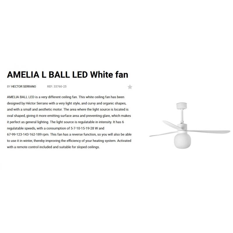 Lustra cu Ventilator si telecomanda AMELIA L BALL LED alb