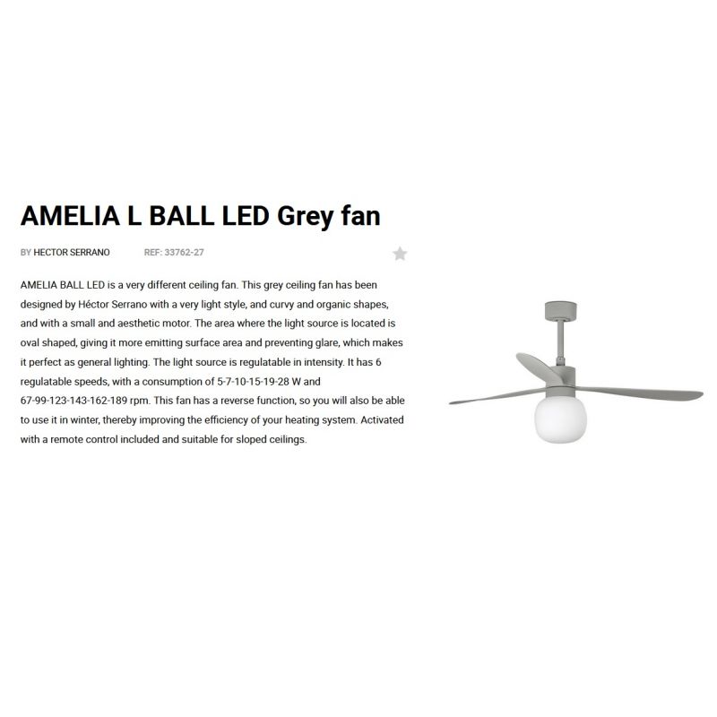 Lustra cu Ventilator si telecomanda AMELIA L BALL LED gri