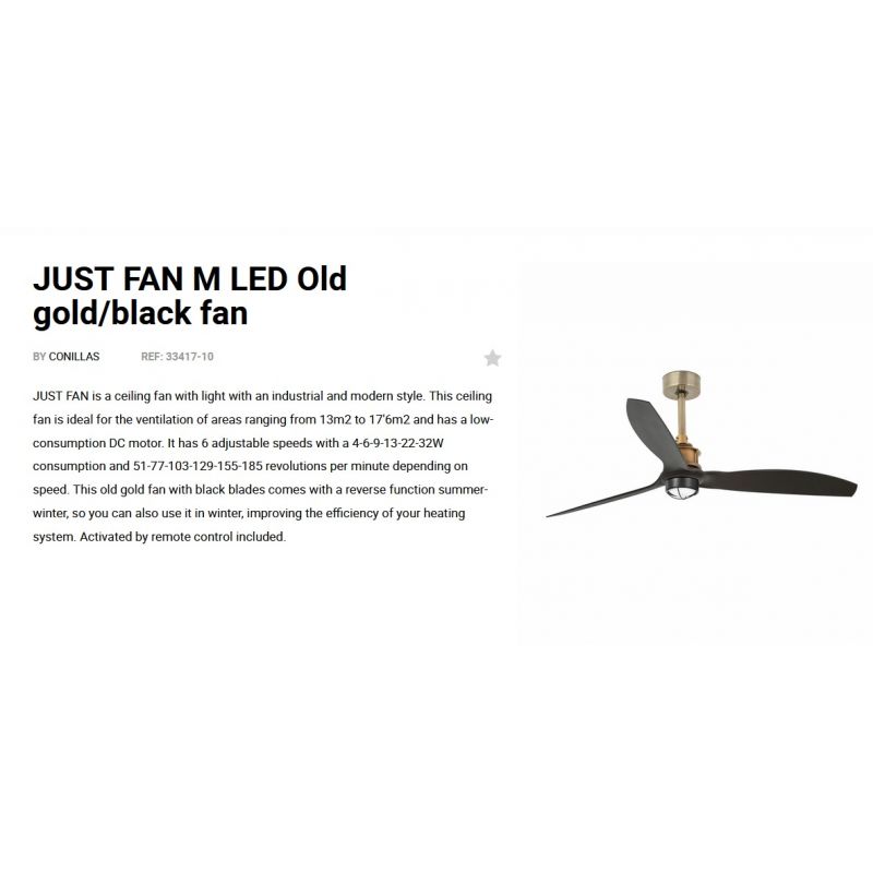 Lustra cu Ventilator si telecomanda JUST FAN M LED auriu vintage/negru