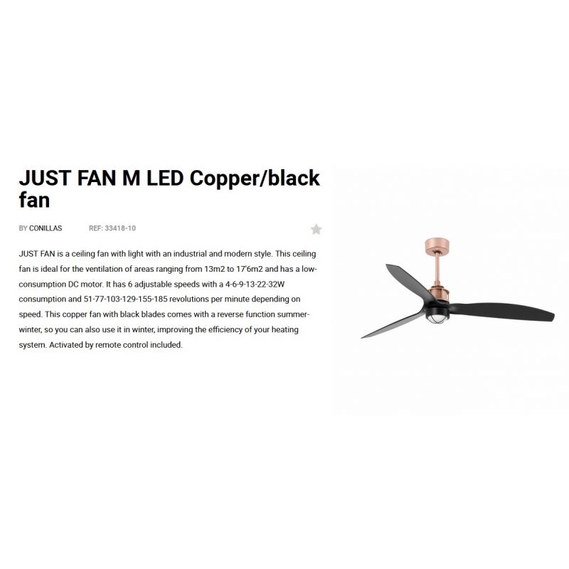 Lustra cu Ventilator si telecomanda JUST FAN M LED cupru/negru