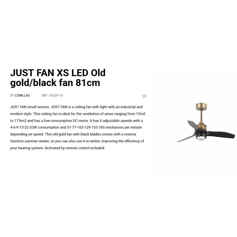 Lustra cu Ventilator si telecomanda JUST FAN XS LED auriu vintage/negru
