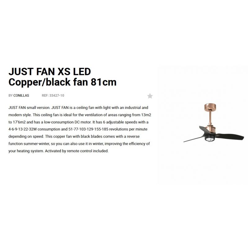 Lustra cu Ventilator si telecomanda JUST FAN XS LED cupru/negru