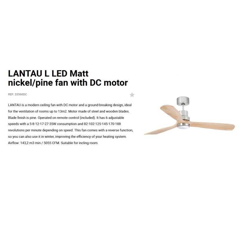 Lustra cu Ventilator si telecomanda LANTAU L LED DC nickel/pin