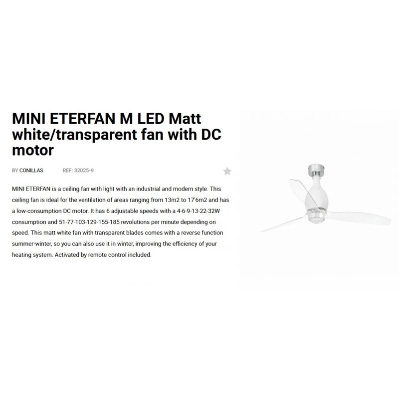 Lustra cu Ventilator si telecomanda MINI ETERFAN M alb mat/transparent