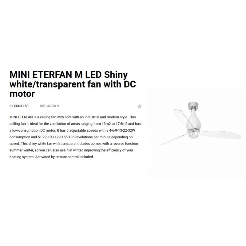 Lustra cu Ventilator si telecomanda MINI ETERFAN M LED alb/transparent
