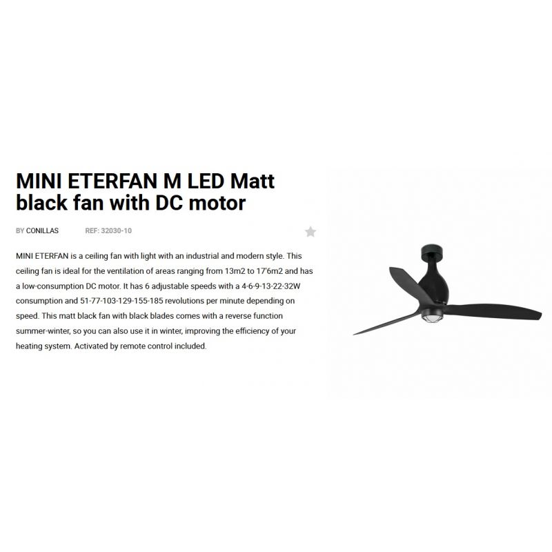 Lustra cu Ventilator si telecomanda MINI ETERFAN M LED negru mat