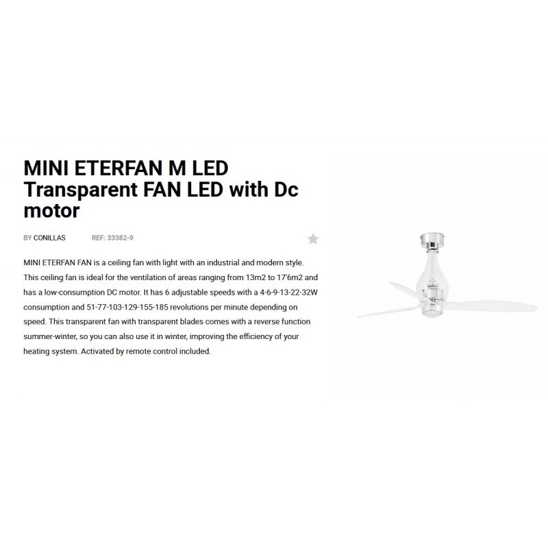 Lustra cu Ventilator si telecomanda MINI ETERFAN M LED transparent