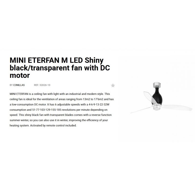 Lustra cu Ventilator si telecomanda MINI ETERFAN M negru/transparent
