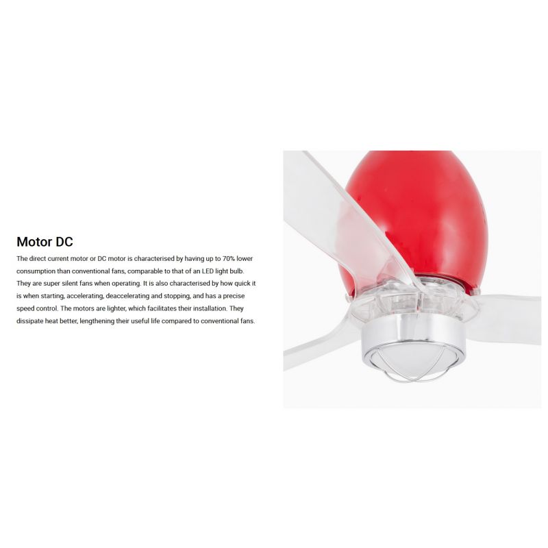 Lustra cu Ventilator si telecomanda MINI ETERFAN M rosu/transparent