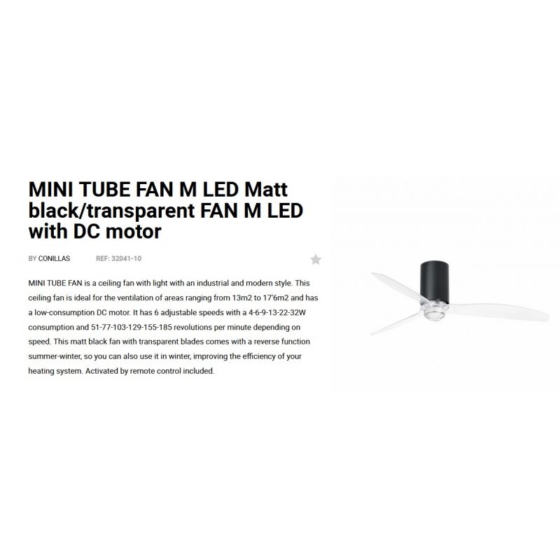 Lustra cu Ventilator si telecomanda MINI TUBE M LED negru mat/transparent