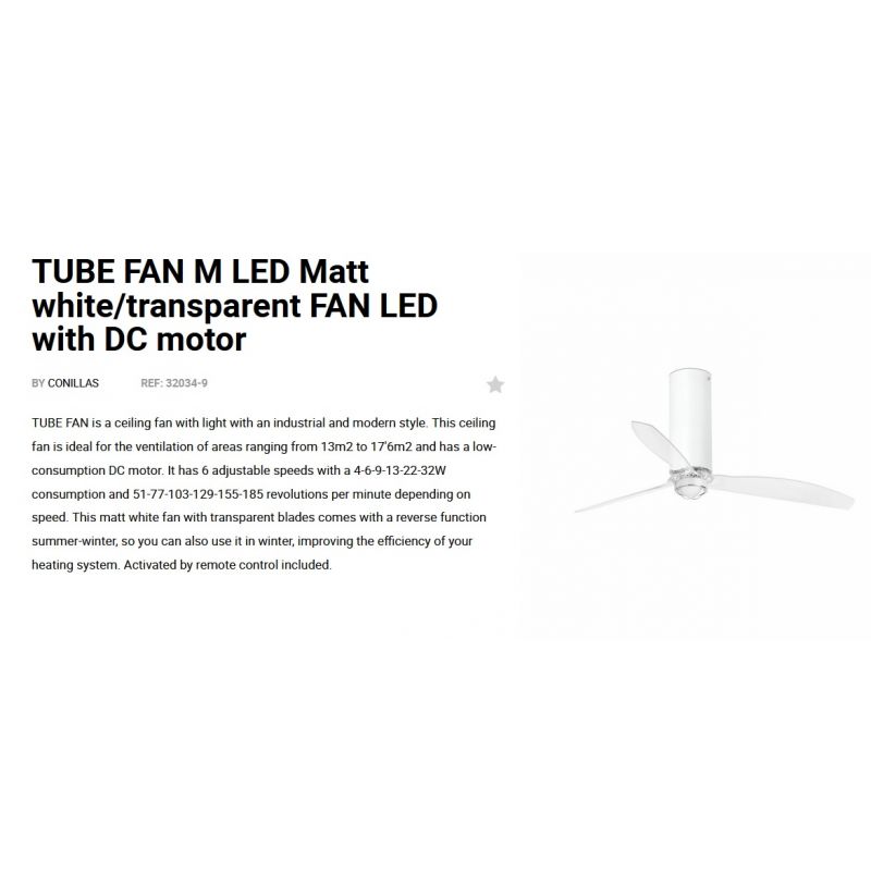 Lustra cu Ventilator si telecomanda TUBE FAN M LED alb mat/transparent