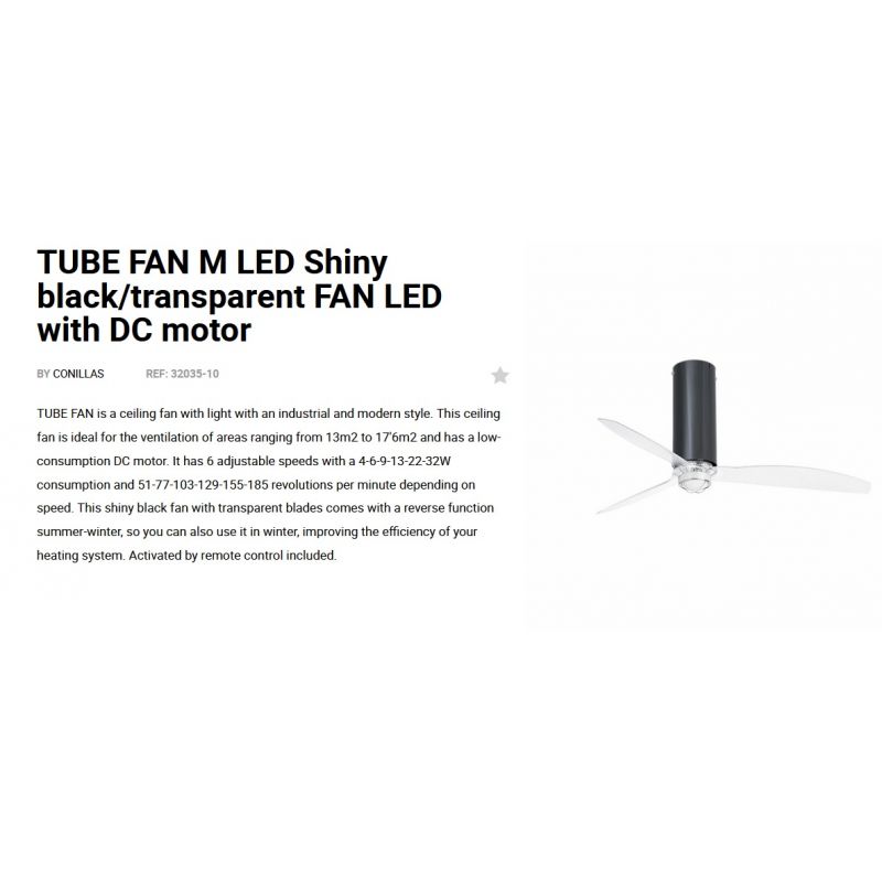 Lustra cu Ventilator si telecomanda TUBE FAN M LED negru/transparent