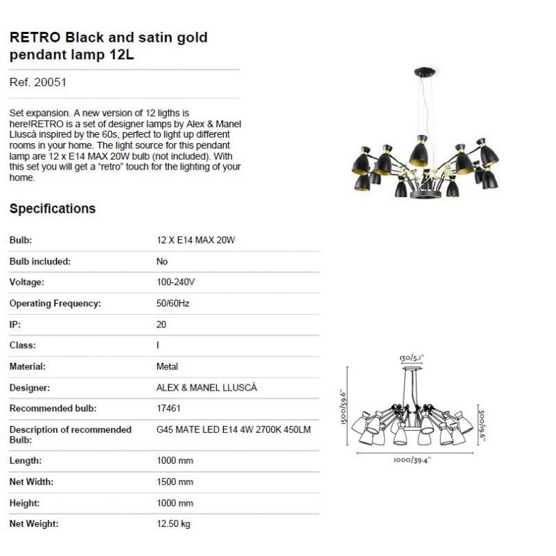 Lustra design Retro black and gold satin 12L