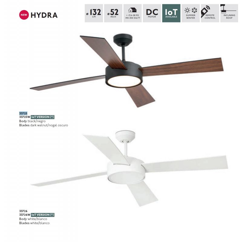 Lustra LED cu Ventilator si telecomanda design modern HYDRA negru / lemn nuc