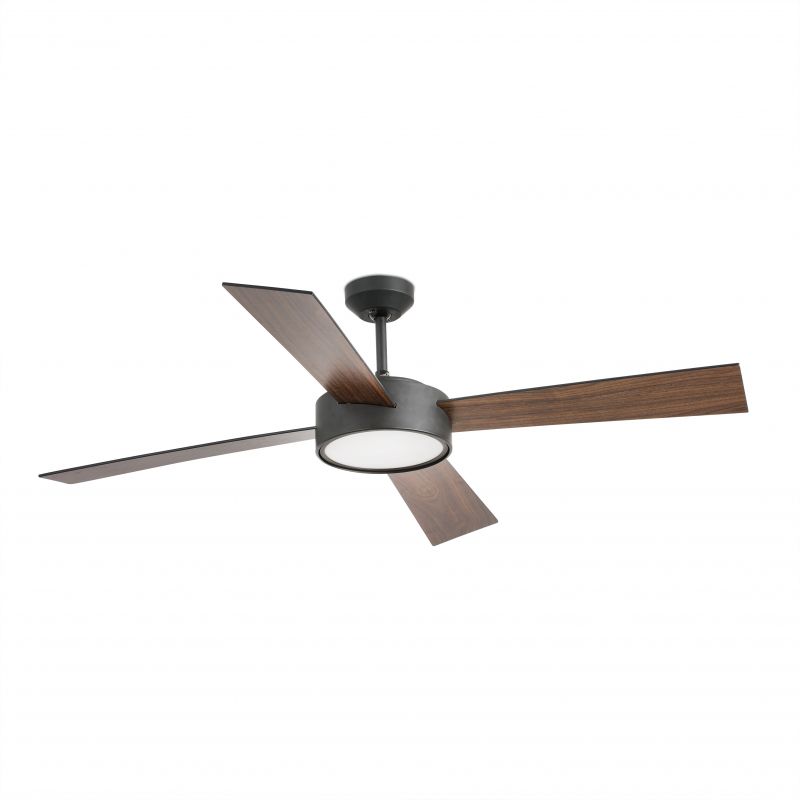 Lustra LED cu Ventilator si telecomanda design modern HYDRA negru / lemn nuc